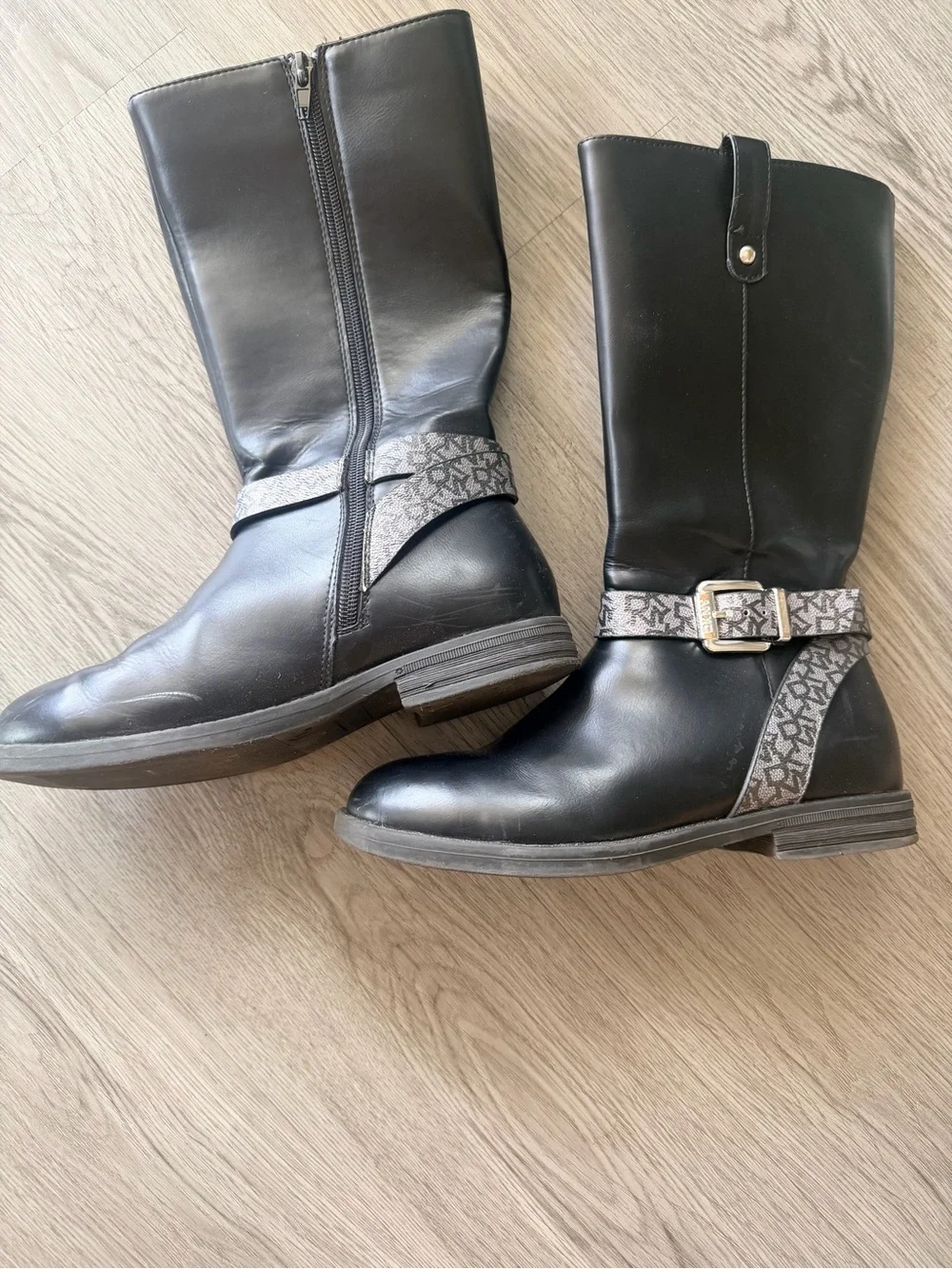 DKNY Black Girls' Mid-Calf Boots with Patterned Strap
